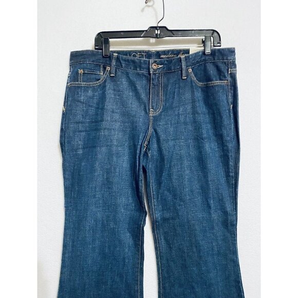 LOFT Womens 14 Modern Flare Jeans Medium Wash Distressed Back Flap Pockets Boho - Picture 3 of 8